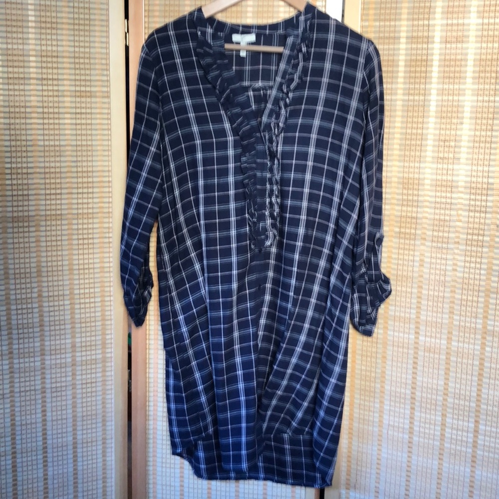 Joie flannel ruffle shirt dress